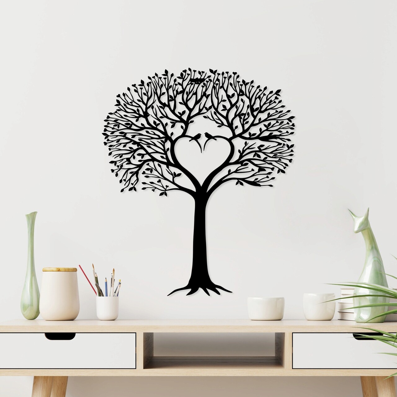 Decoratiune de perete, Love Tree, Dimensiune: 59 x 70 cm, Negru - imagine 6